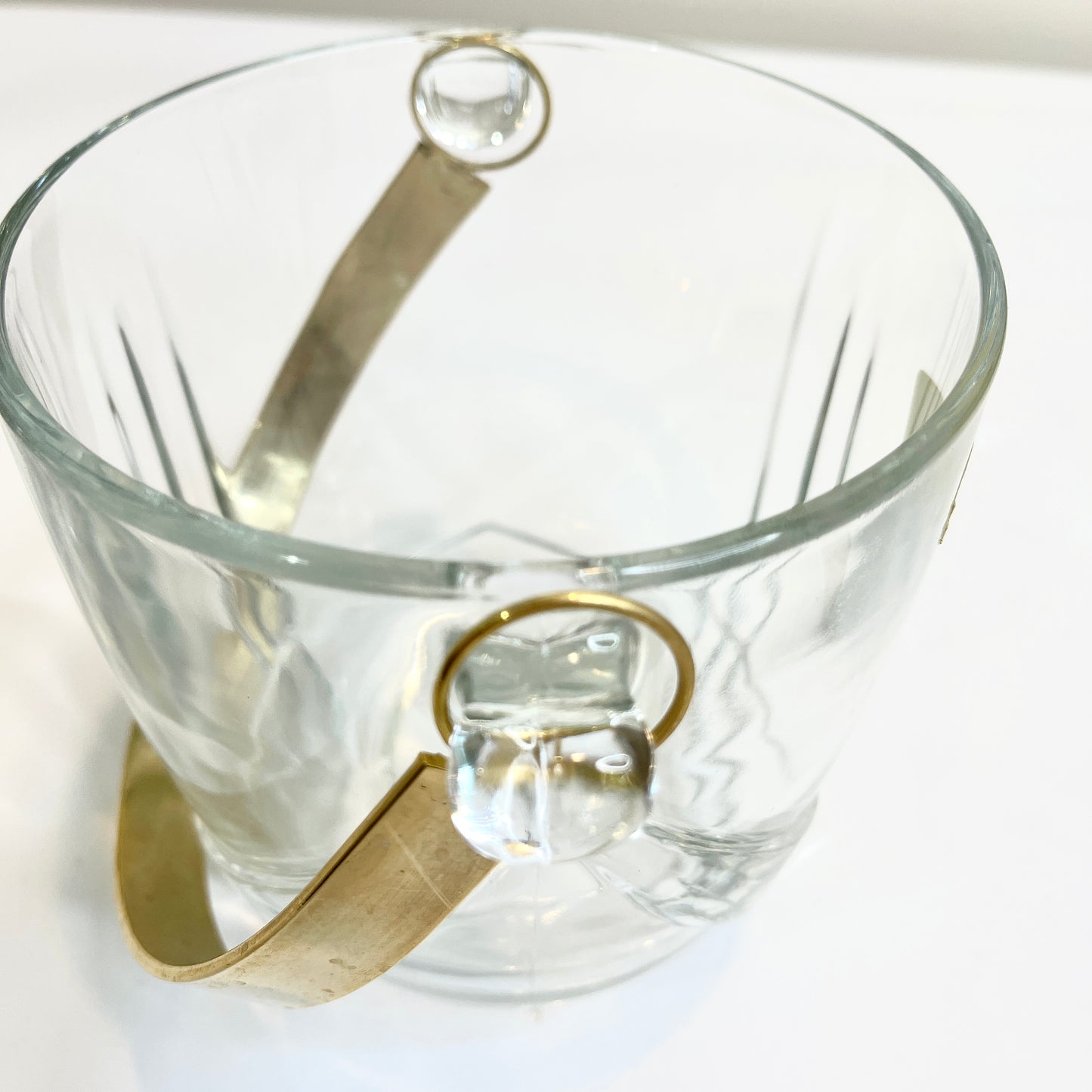 Crystal Ice Bucket with Gold Handle and Tongs