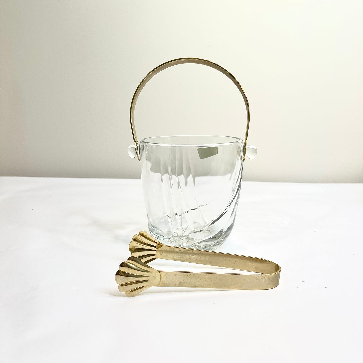 Crystal Ice Bucket with Gold Handle and Tongs