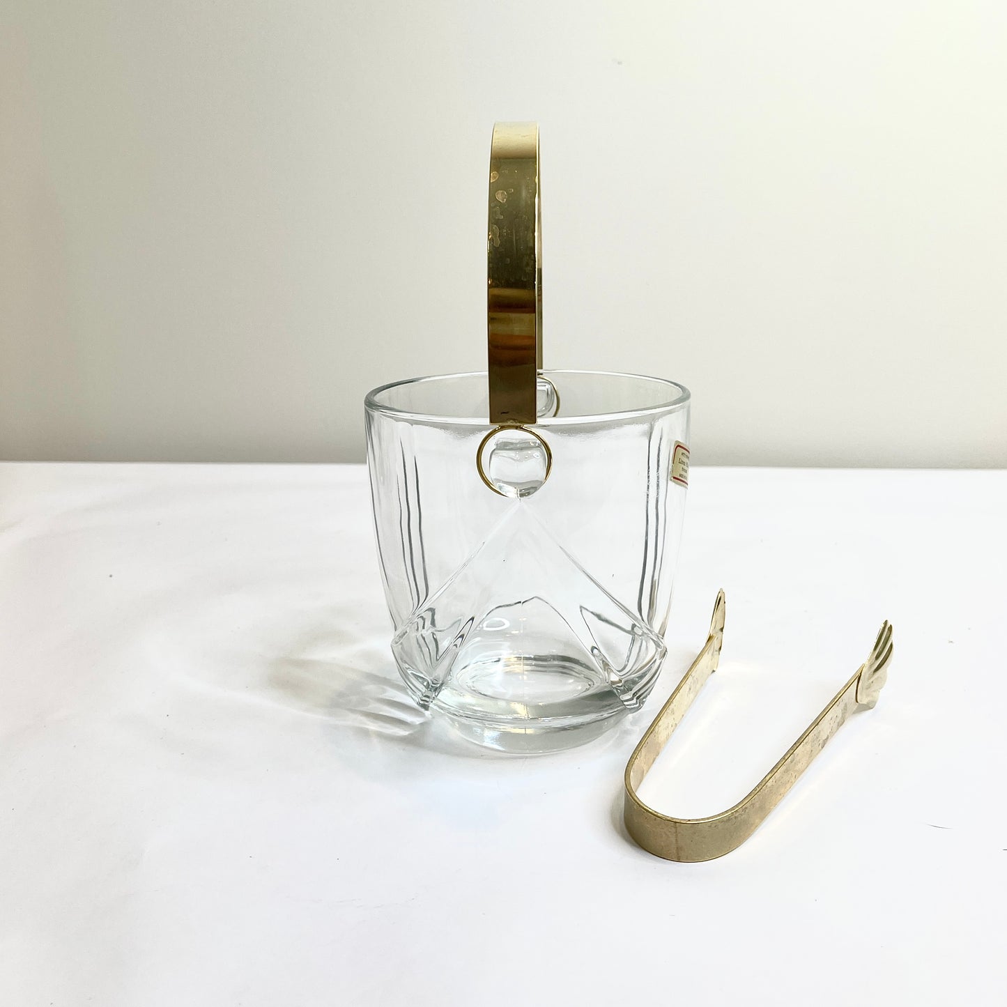 Crystal Ice Bucket with Gold Handle and Tongs
