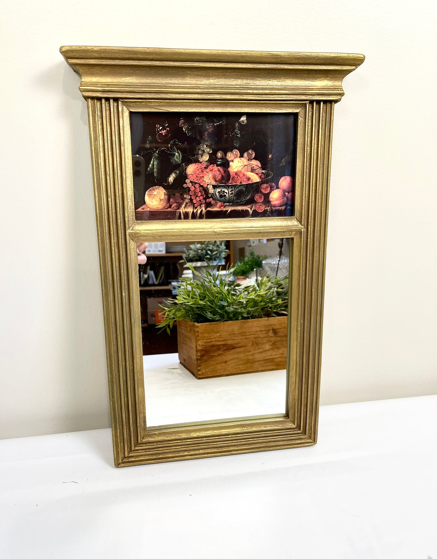 Vintage Trumeau Mirror with Fruit Still Life