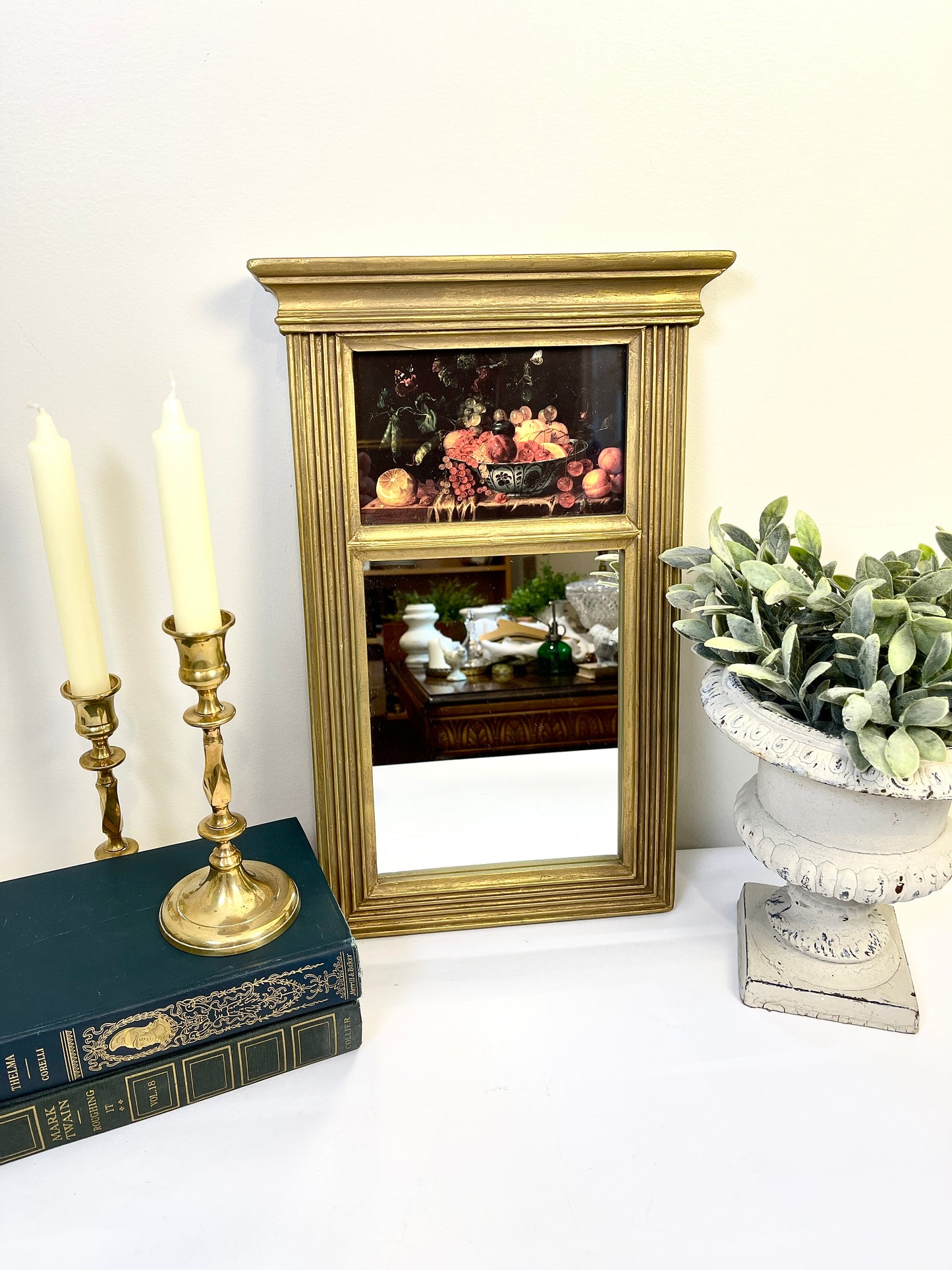 Vintage Trumeau Mirror with Fruit Still Life