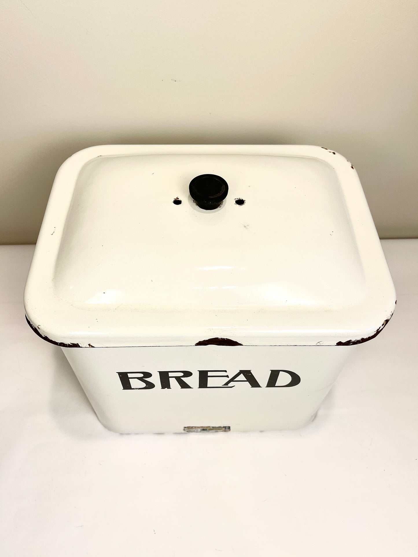 Vintage White Enamel Bread Box