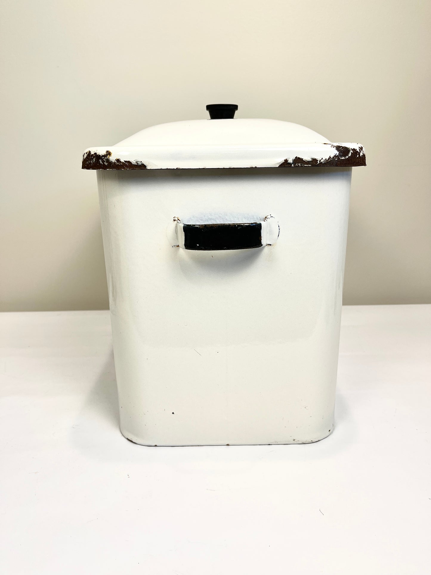 Vintage White Enamel Bread Box