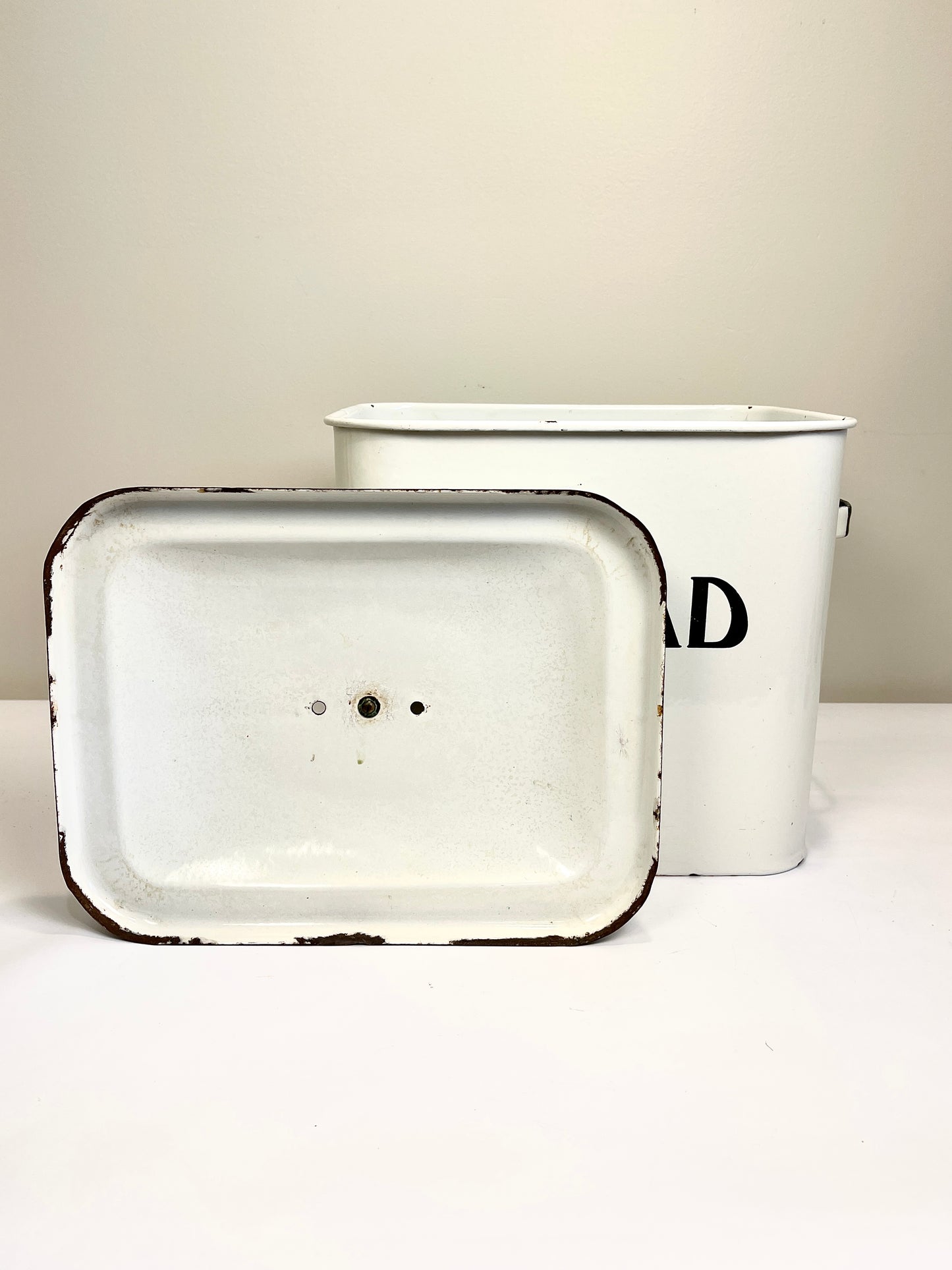 Vintage White Enamel Bread Box