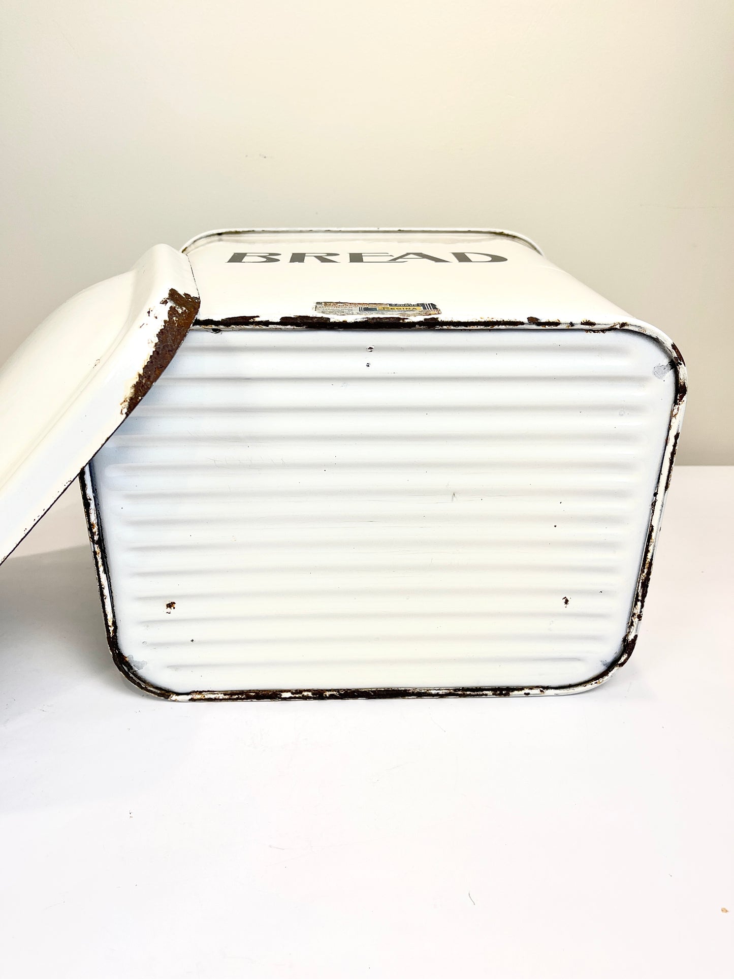 Vintage White Enamel Bread Box
