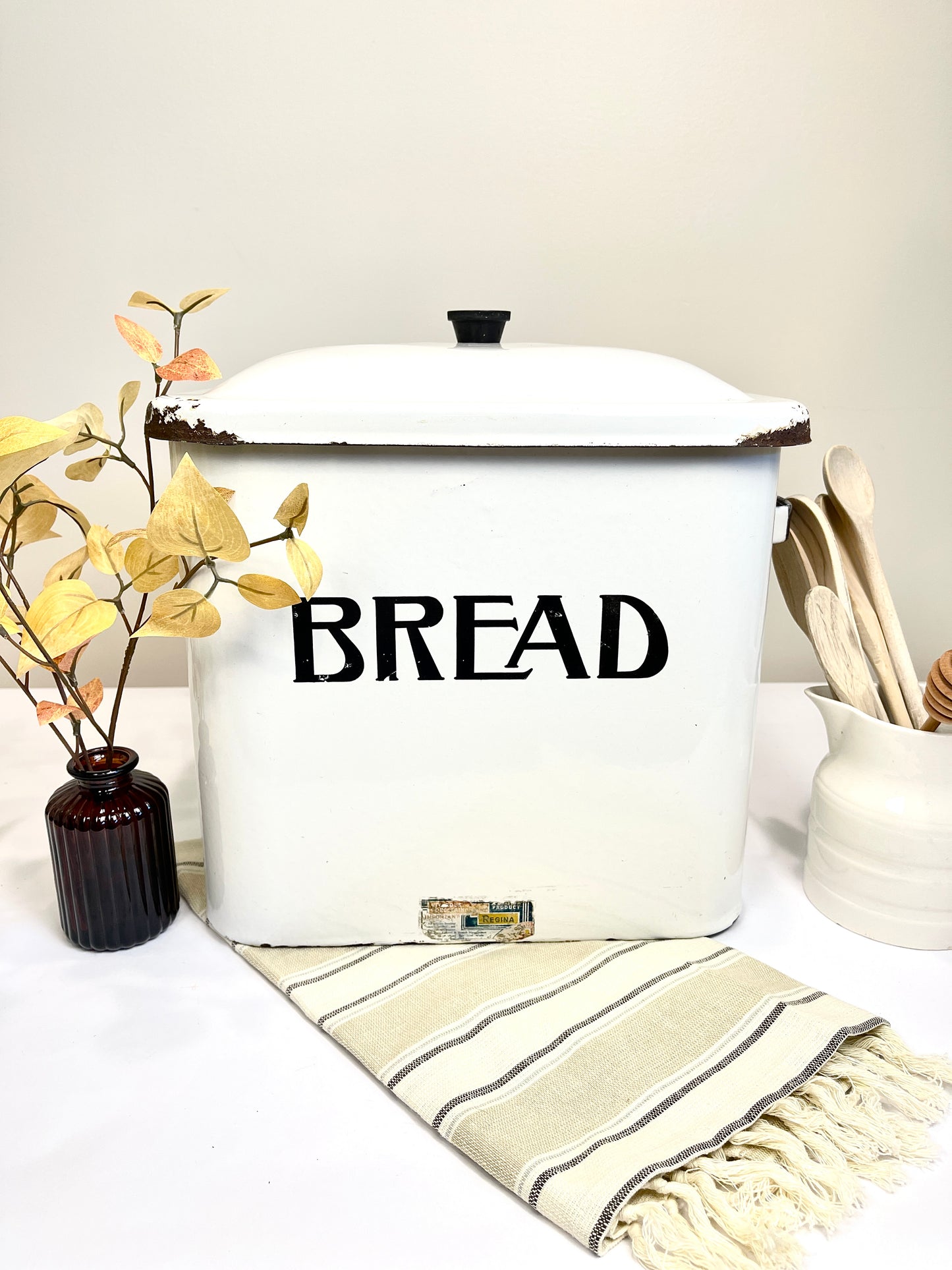 Vintage White Enamel Bread Box