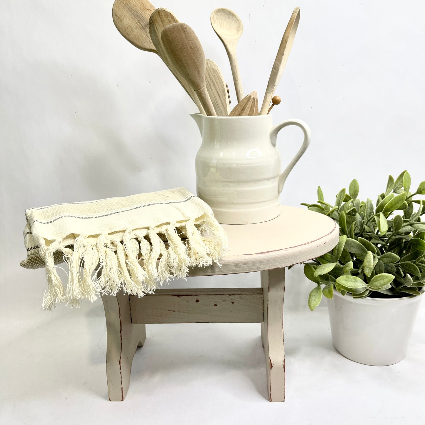 Vintage Oval White Stool