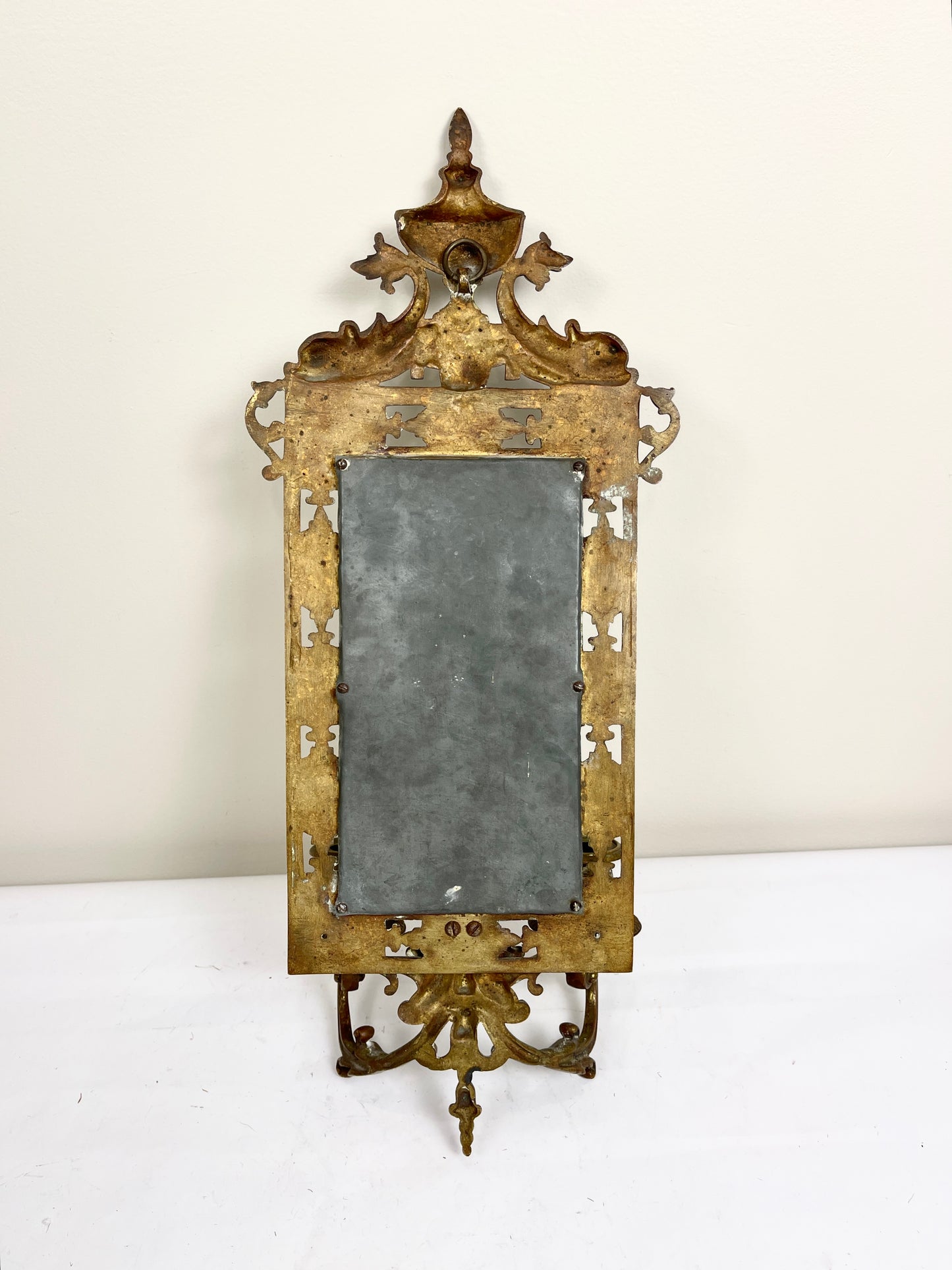 Antique Bronze Mirror with Two Candle Sconces