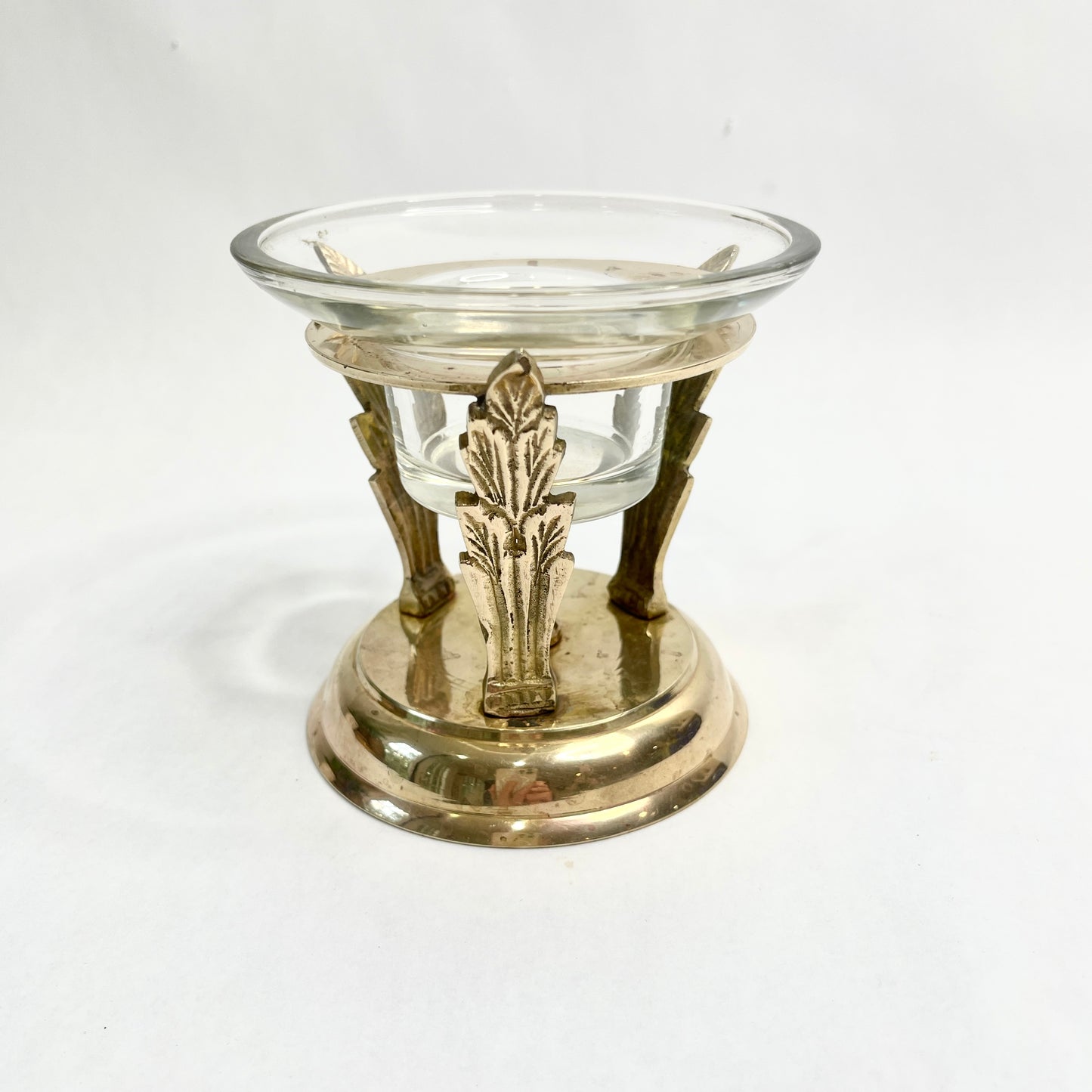 Vintage Brass and Glass Art Deco Style Tea Light Holder