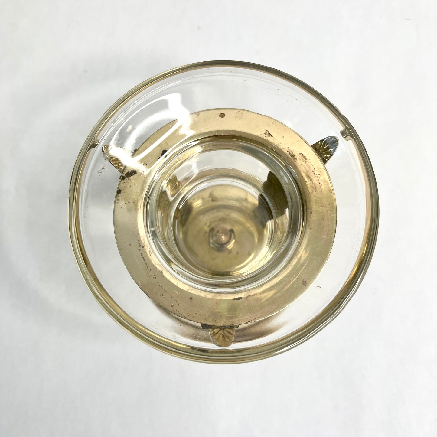 Vintage Brass and Glass Art Deco Style Tea Light Holder