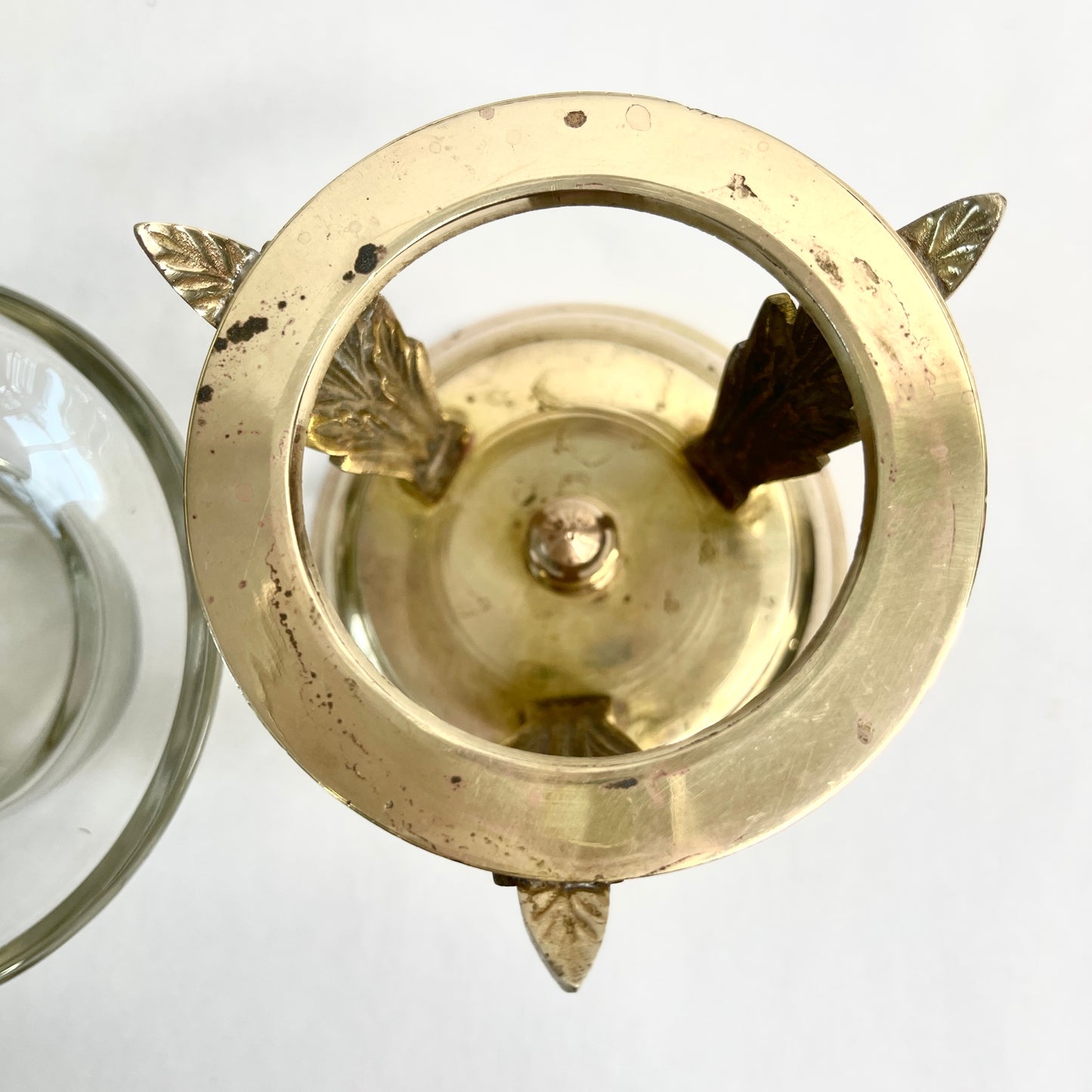 Vintage Brass and Glass Art Deco Style Tea Light Holder