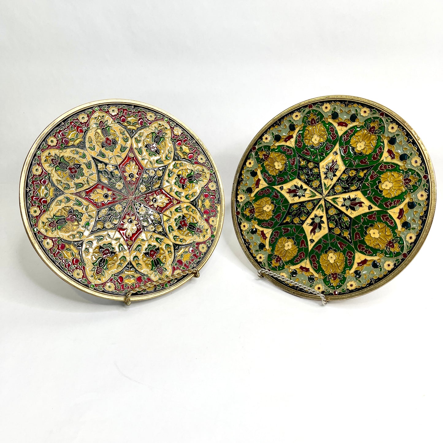 Vintage Cloisonne Brass Plates