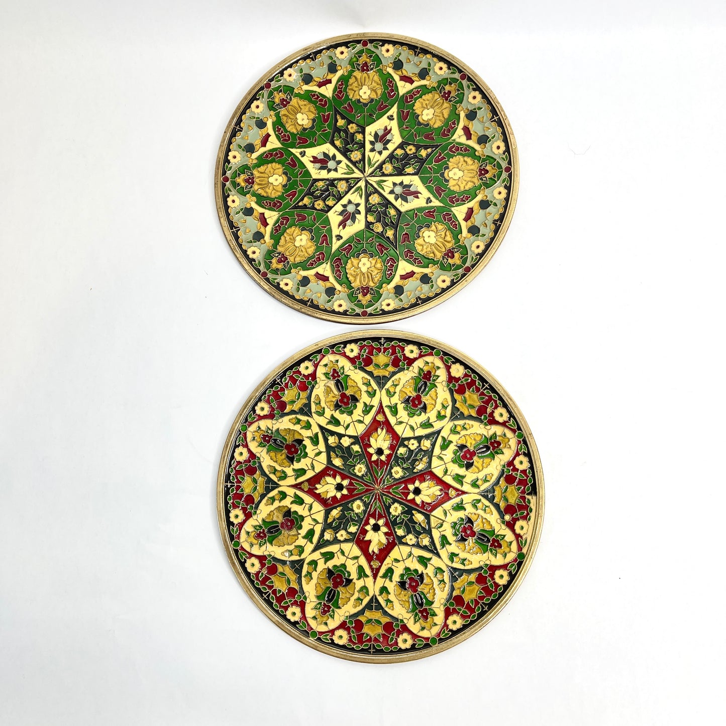 Vintage Cloisonne Brass Plates