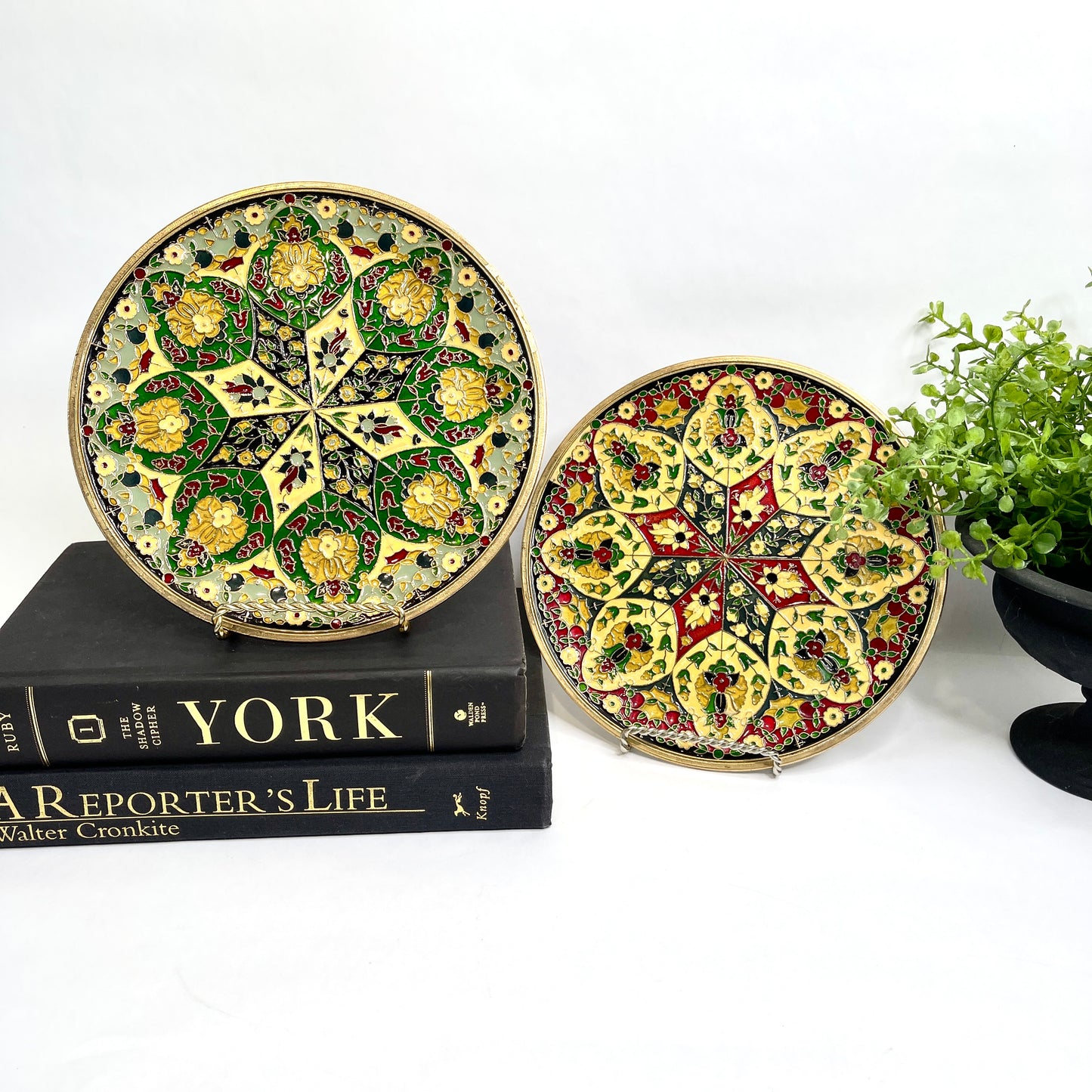 Vintage Cloisonne Brass Plates