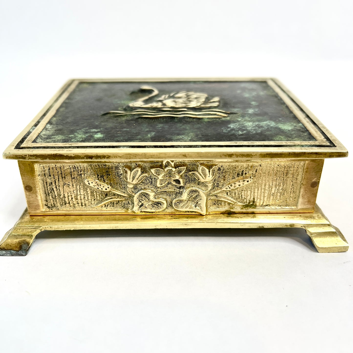 Brass Trinket Box with Swan