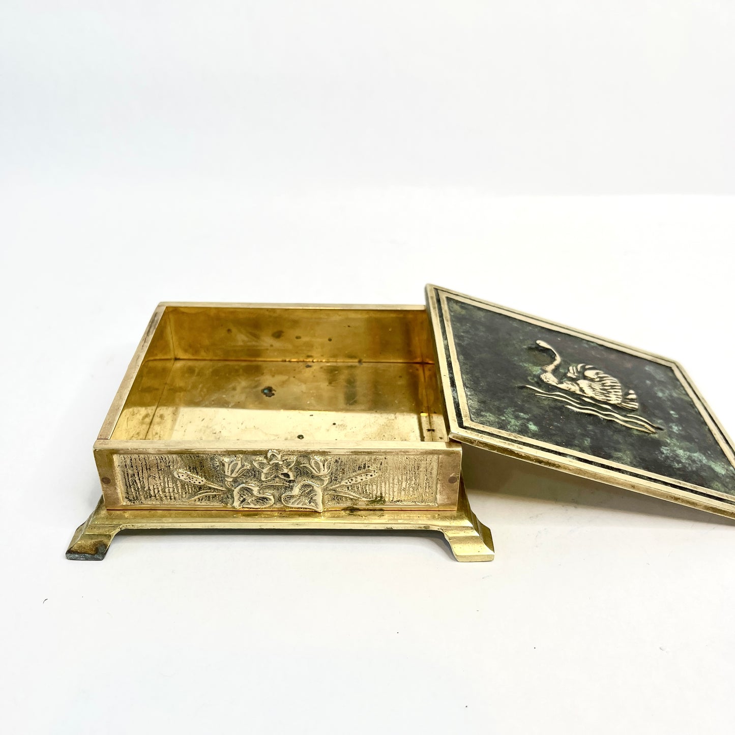 Brass Trinket Box with Swan
