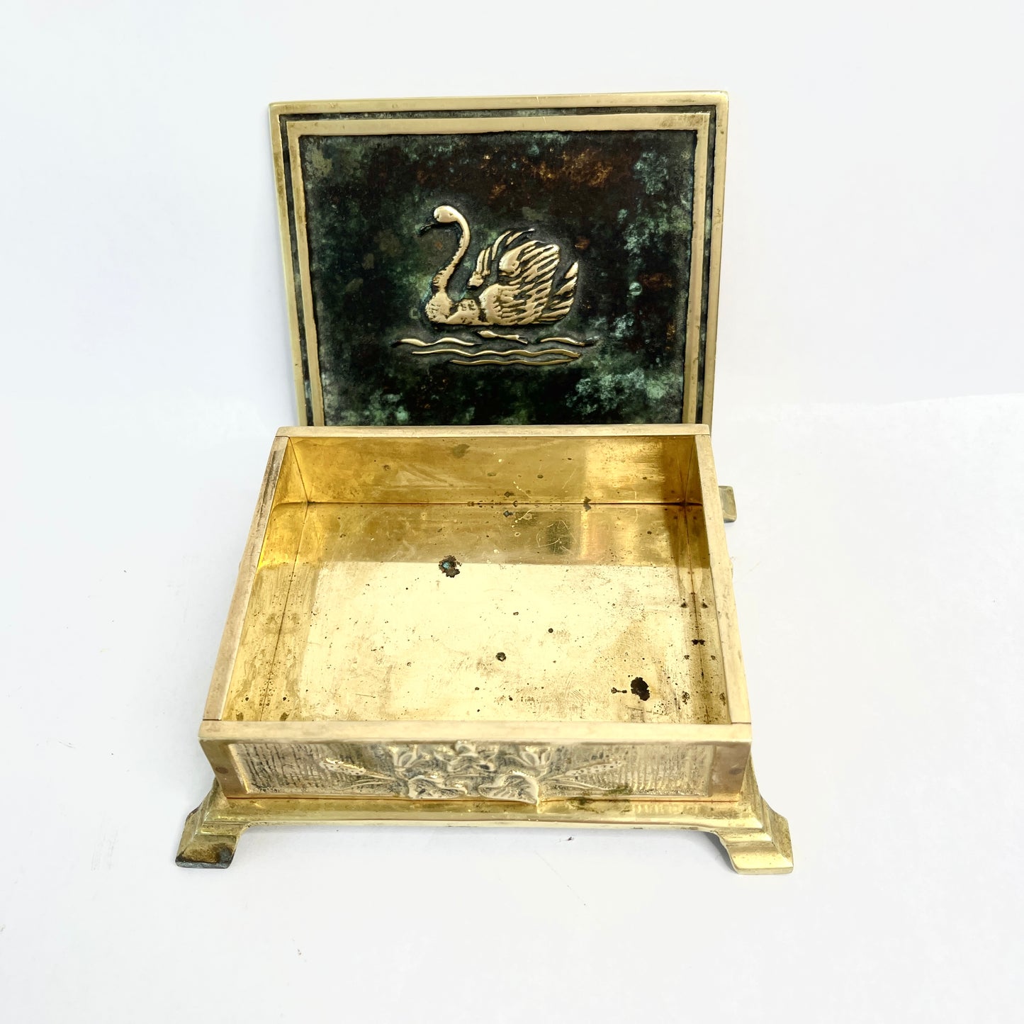 Brass Trinket Box with Swan