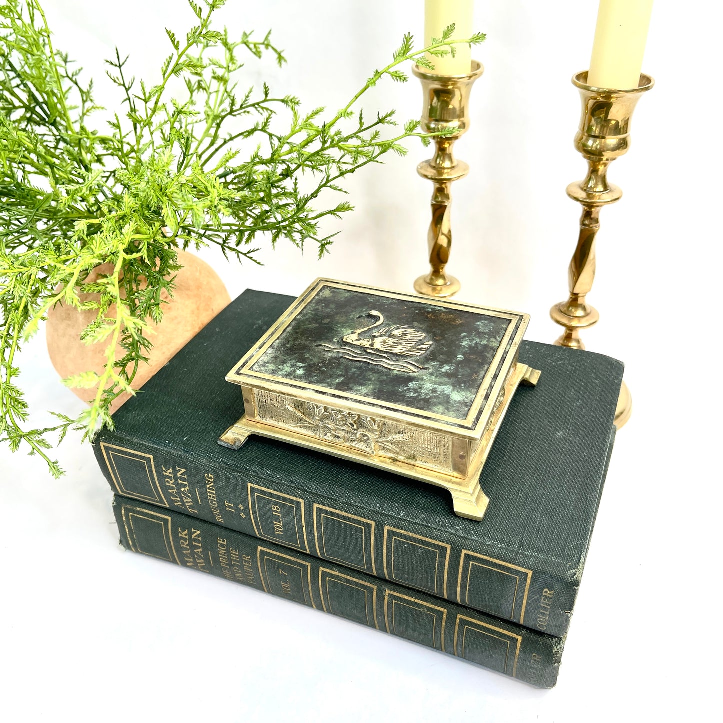 Brass Trinket Box with Swan