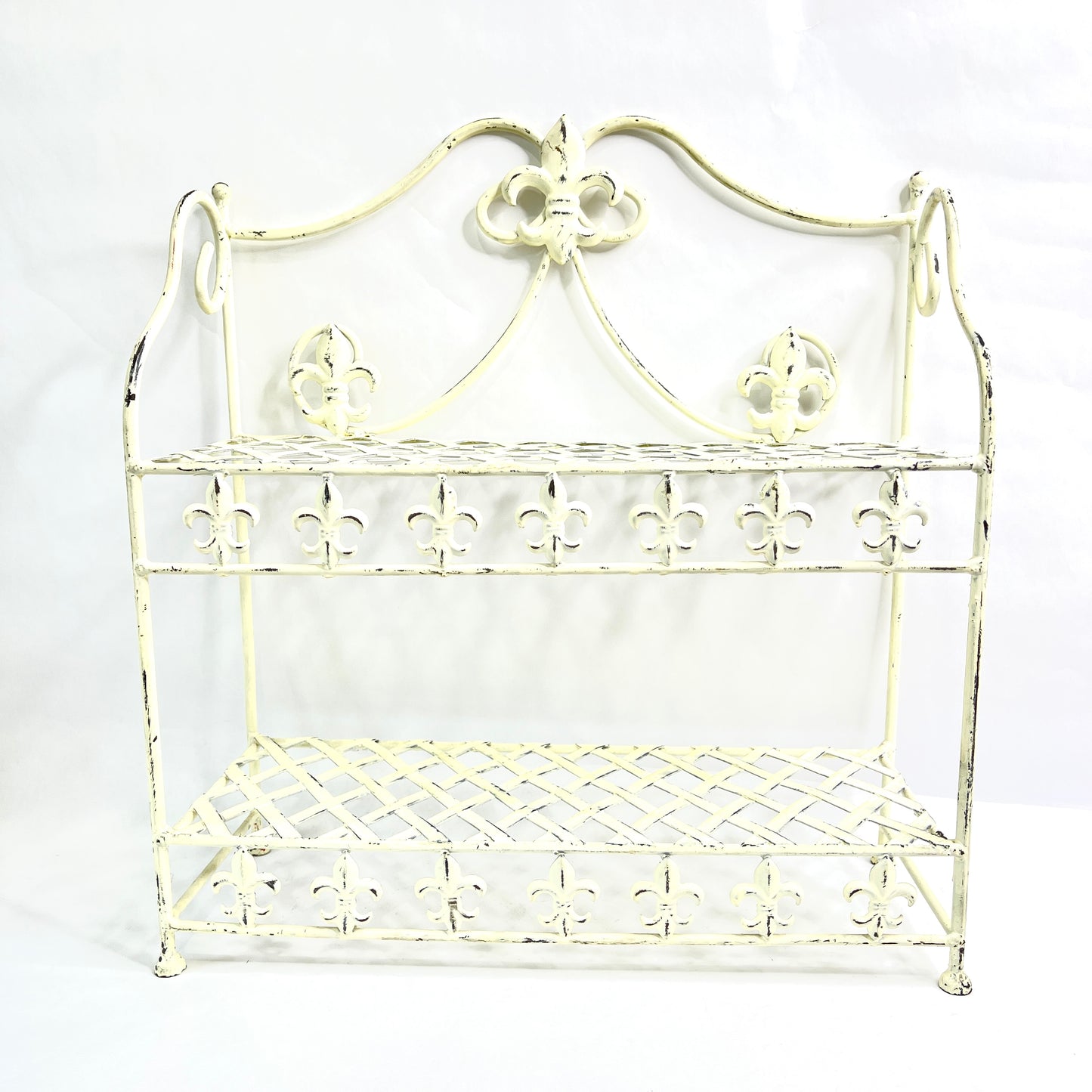 Vintage White Wrought Iron Fleur di Lis Shelf