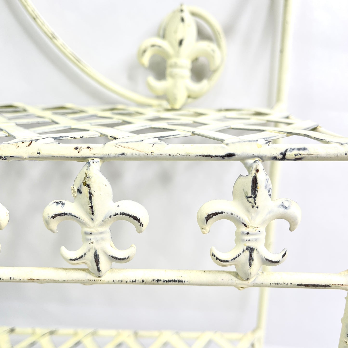 Vintage White Wrought Iron Fleur di Lis Shelf