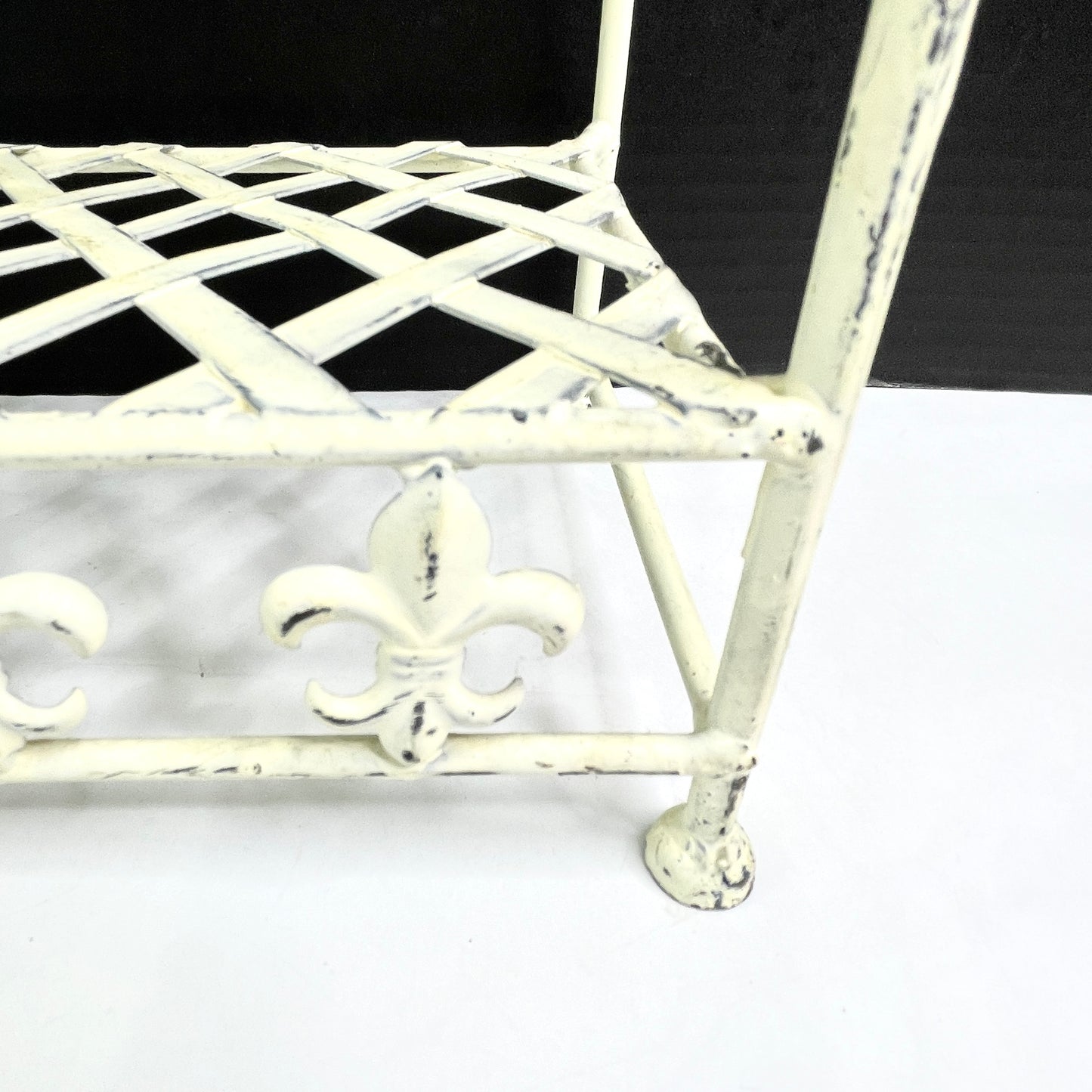 Vintage White Wrought Iron Fleur di Lis Shelf