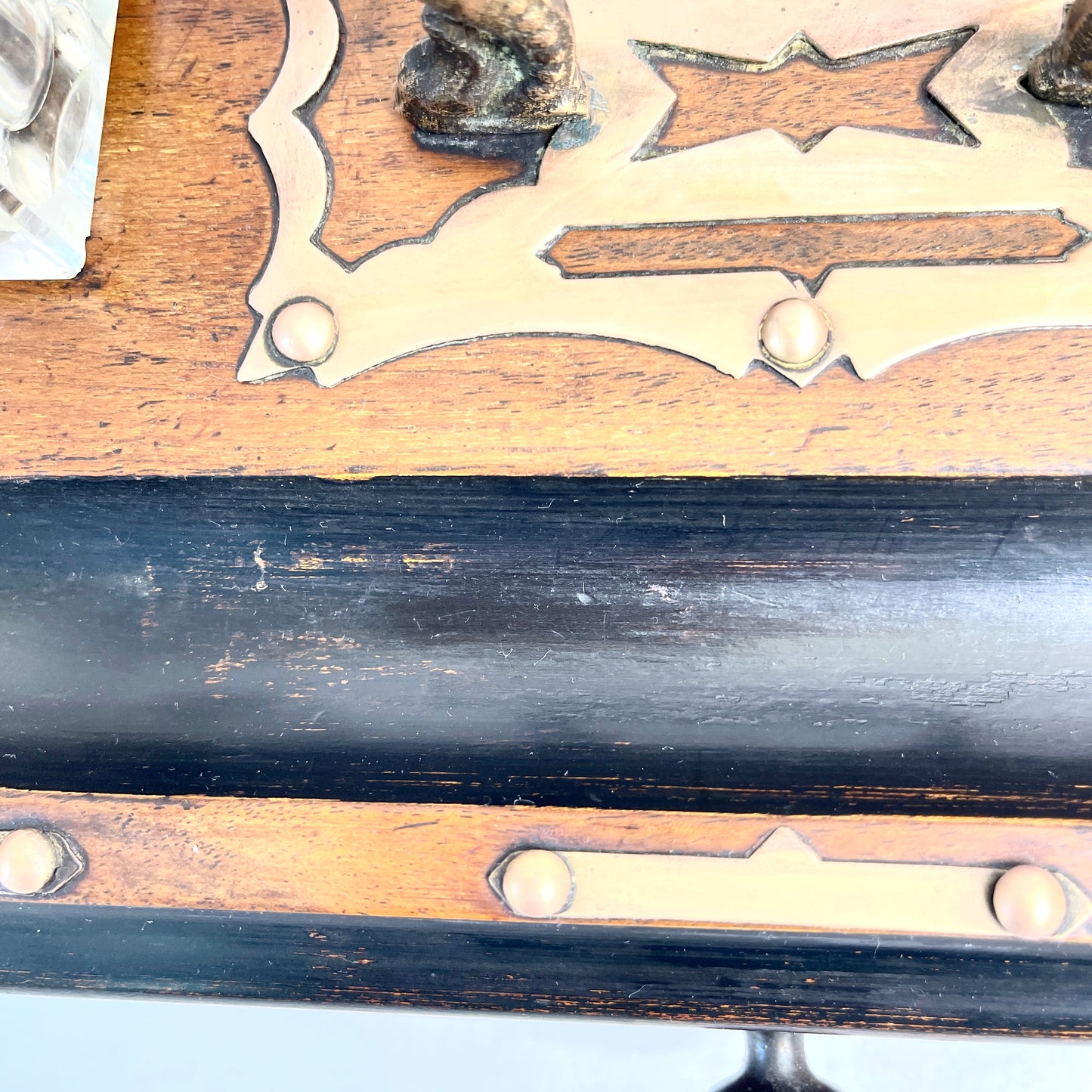 Vintage Wooden Desk Tray with Inkwells
