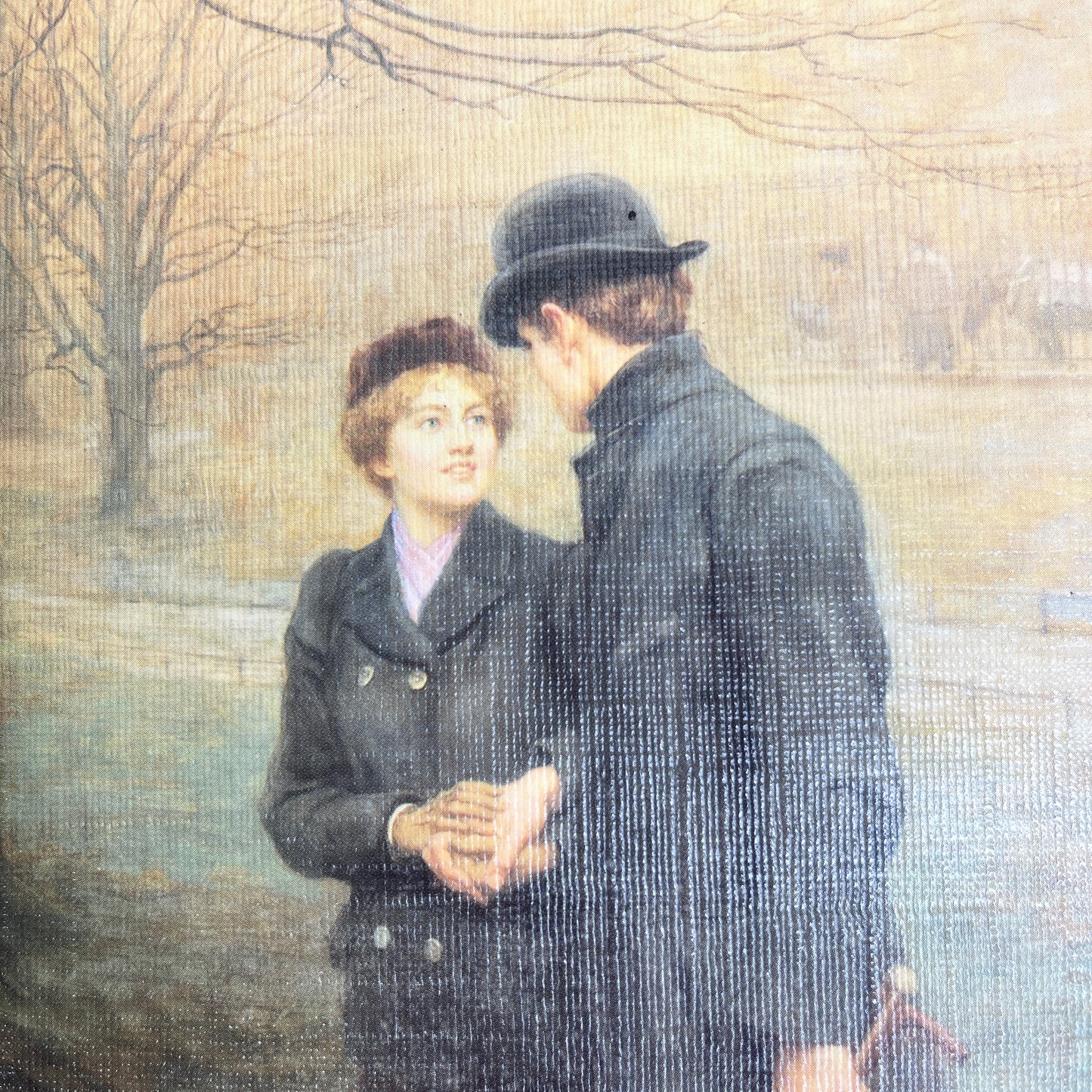 Vintage Art on Easel - Romantic Young Lovers