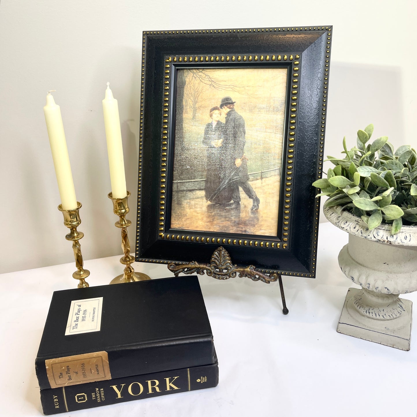 Vintage Art on Easel - Romantic Young Lovers
