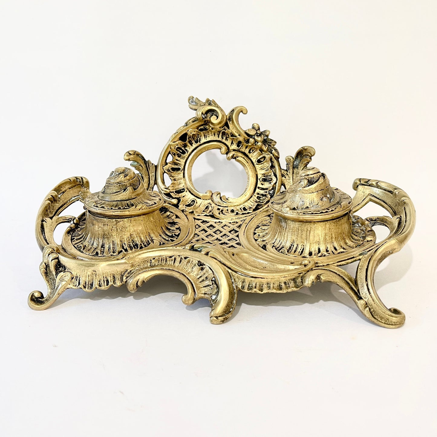 Vintage Brass Double Inkwell