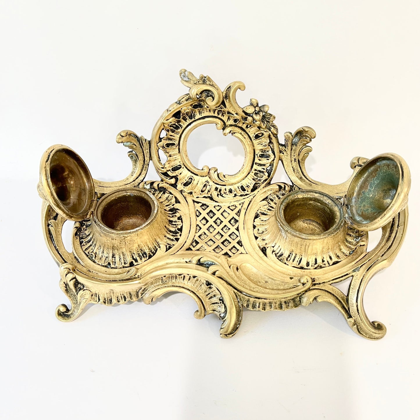 Vintage Brass Double Inkwell