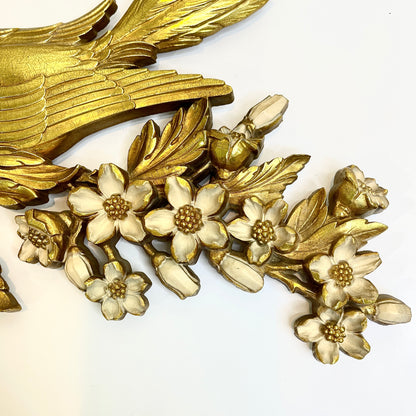 Vintage Syroco Gold Bird Pair on Flowering Branch