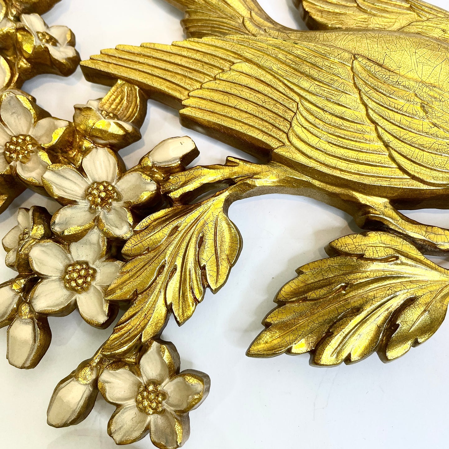 Vintage Syroco Gold Bird Pair on Flowering Branch
