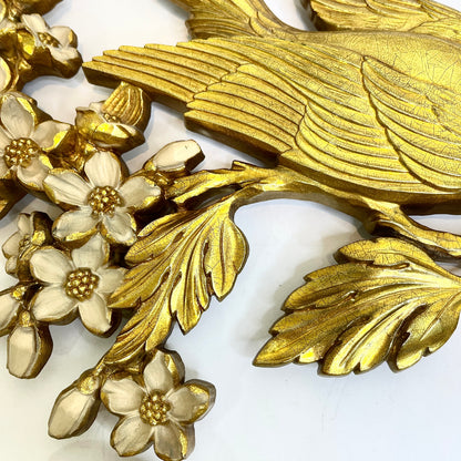 Vintage Syroco Gold Bird Pair on Flowering Branch