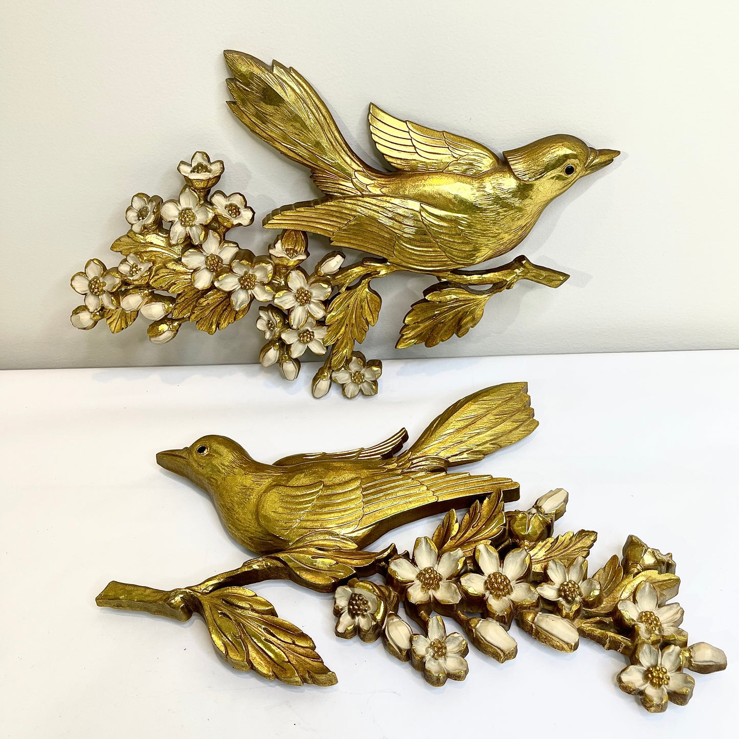 Vintage Syroco Gold Bird Pair on Flowering Branch