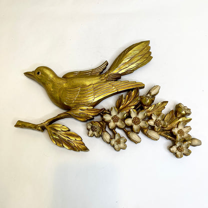 Vintage Syroco Gold Bird Pair on Flowering Branch