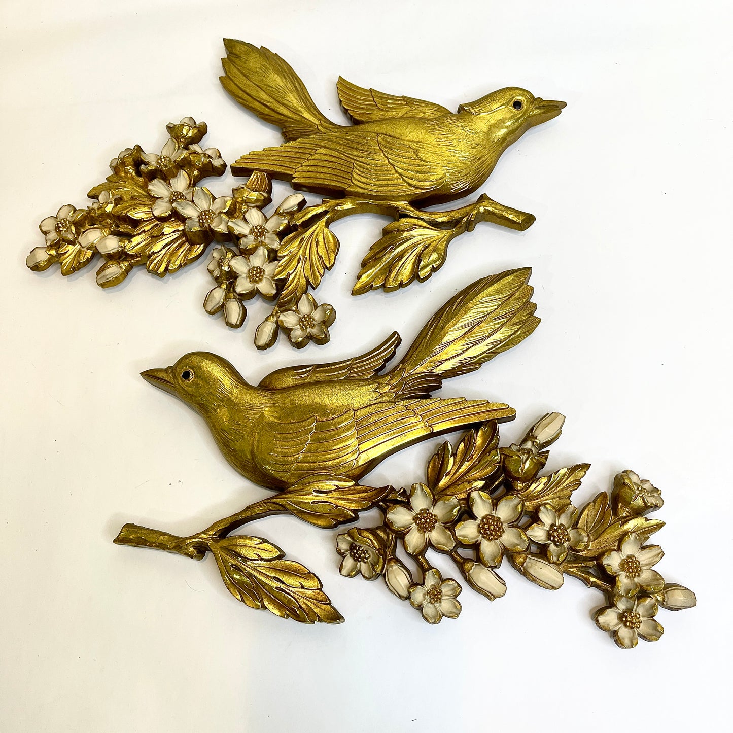 Vintage Syroco Gold Bird Pair on Flowering Branch