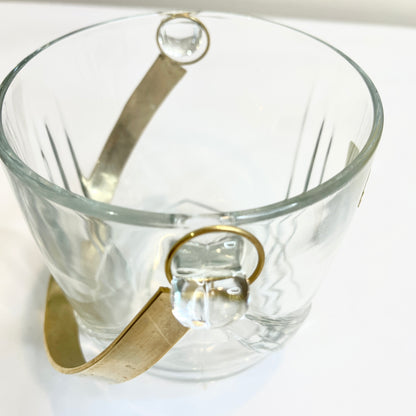 Crystal Ice Bucket with Gold Handle and Tongs