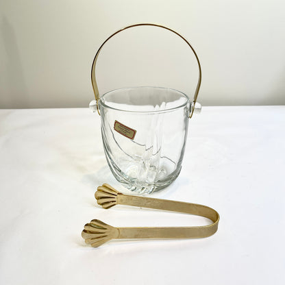 Crystal Ice Bucket with Gold Handle and Tongs