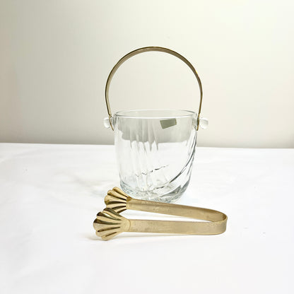 Crystal Ice Bucket with Gold Handle and Tongs