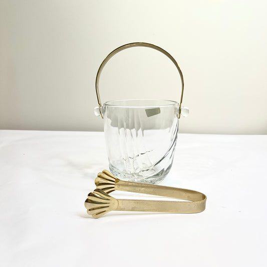 Crystal Ice Bucket with Gold Handle and Tongs