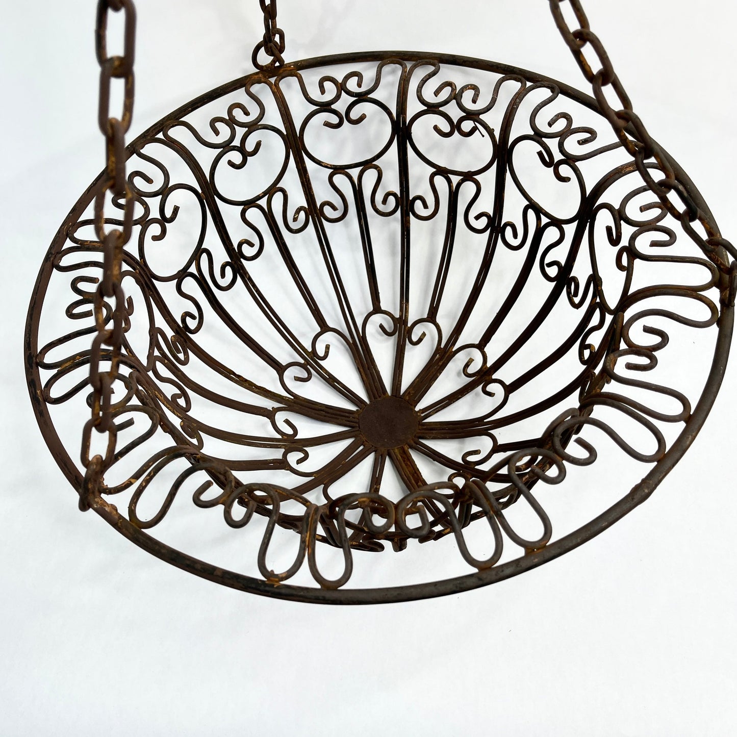 Vintage Hanging Black Wrought Iron Planter Basket