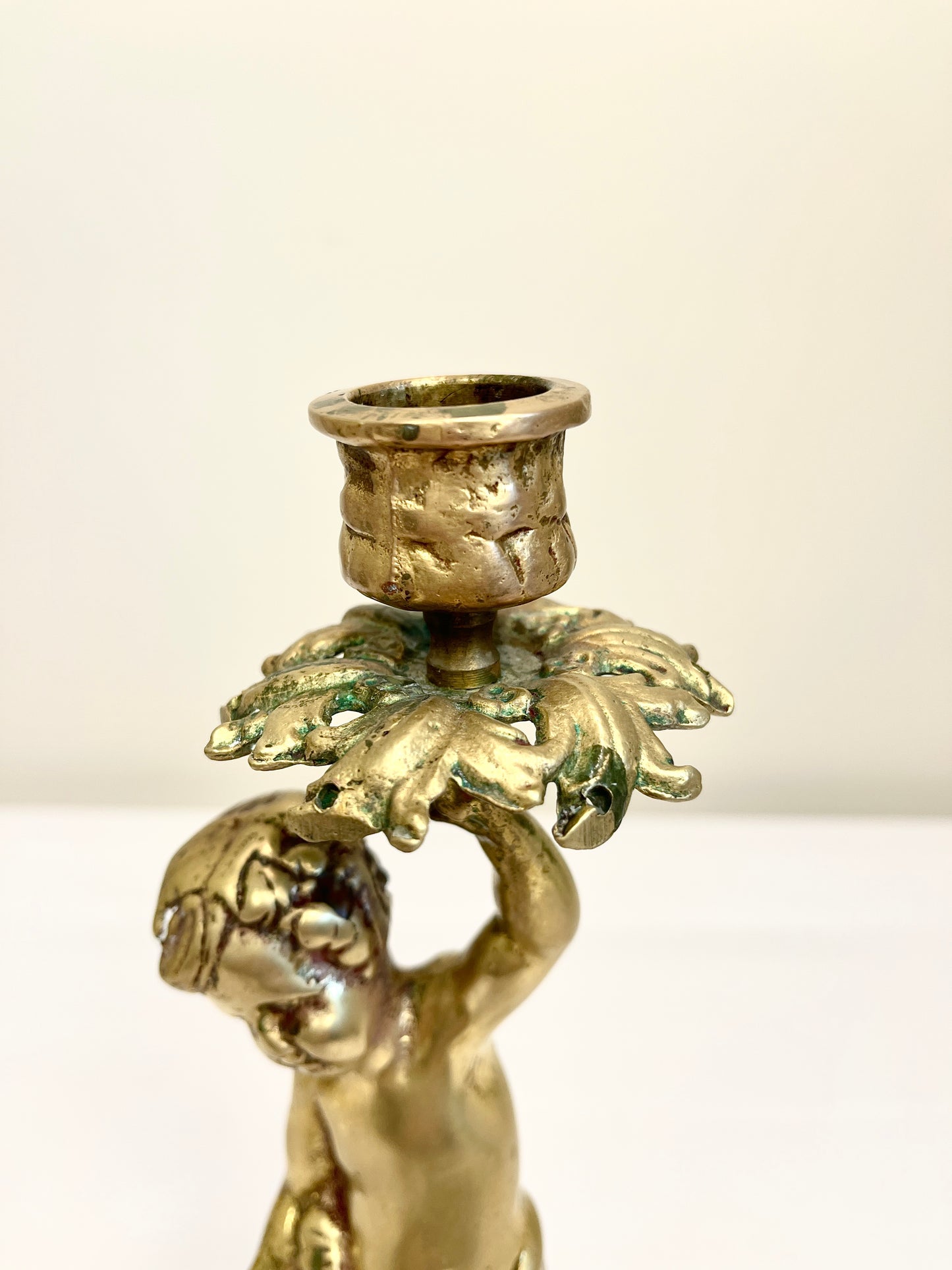 Antique Bronze Cherub Candle Holder