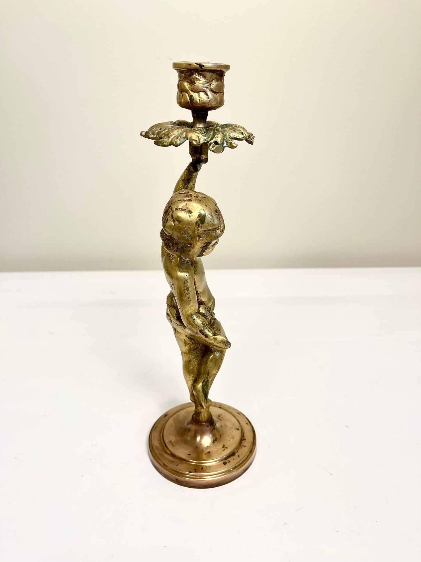 Antique Bronze Cherub Candle Holder