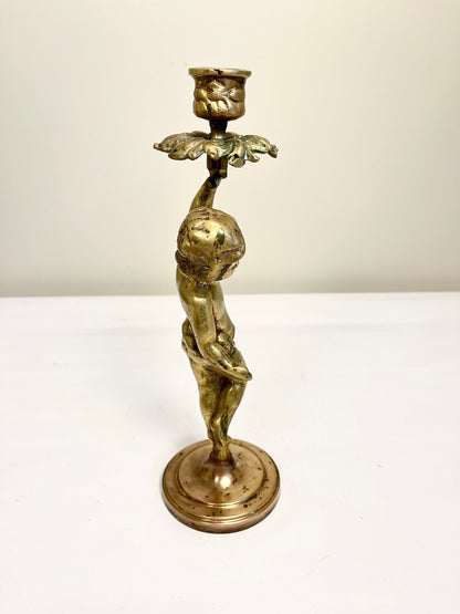 Antique Bronze Cherub Candle Holder