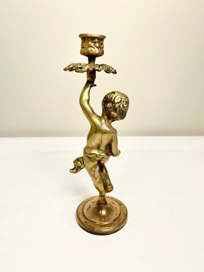Antique Bronze Cherub Candle Holder