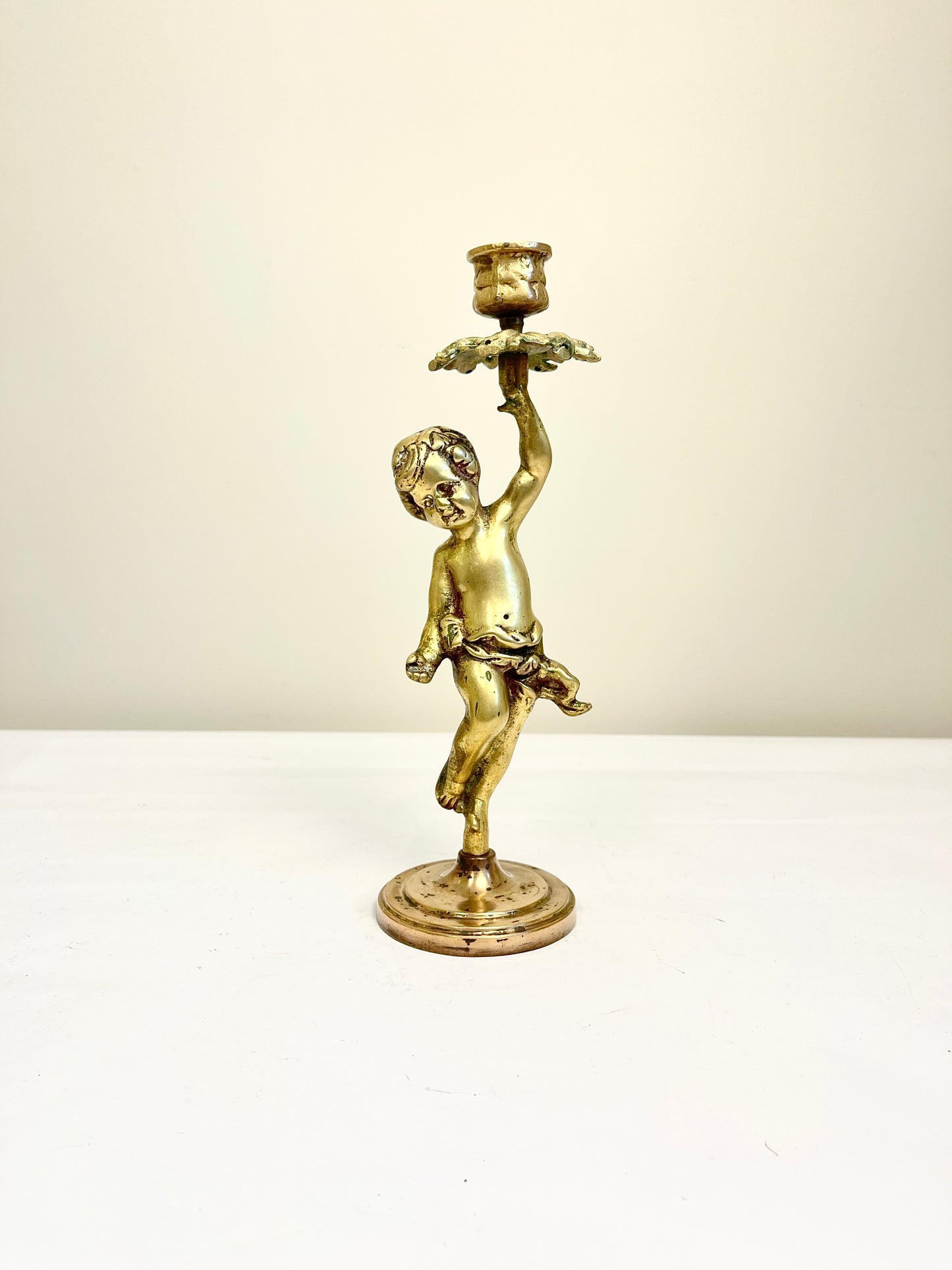 Antique Bronze Cherub Candle Holder