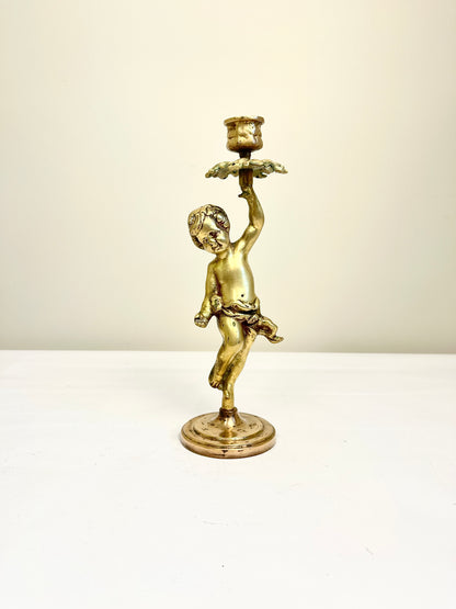 Antique Bronze Cherub Candle Holder
