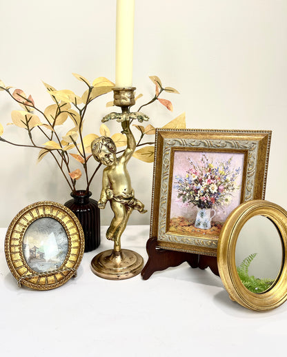 Antique Bronze Cherub Candle Holder