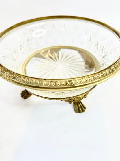 Antique Crystal Footed Bowl with Gold Trim
