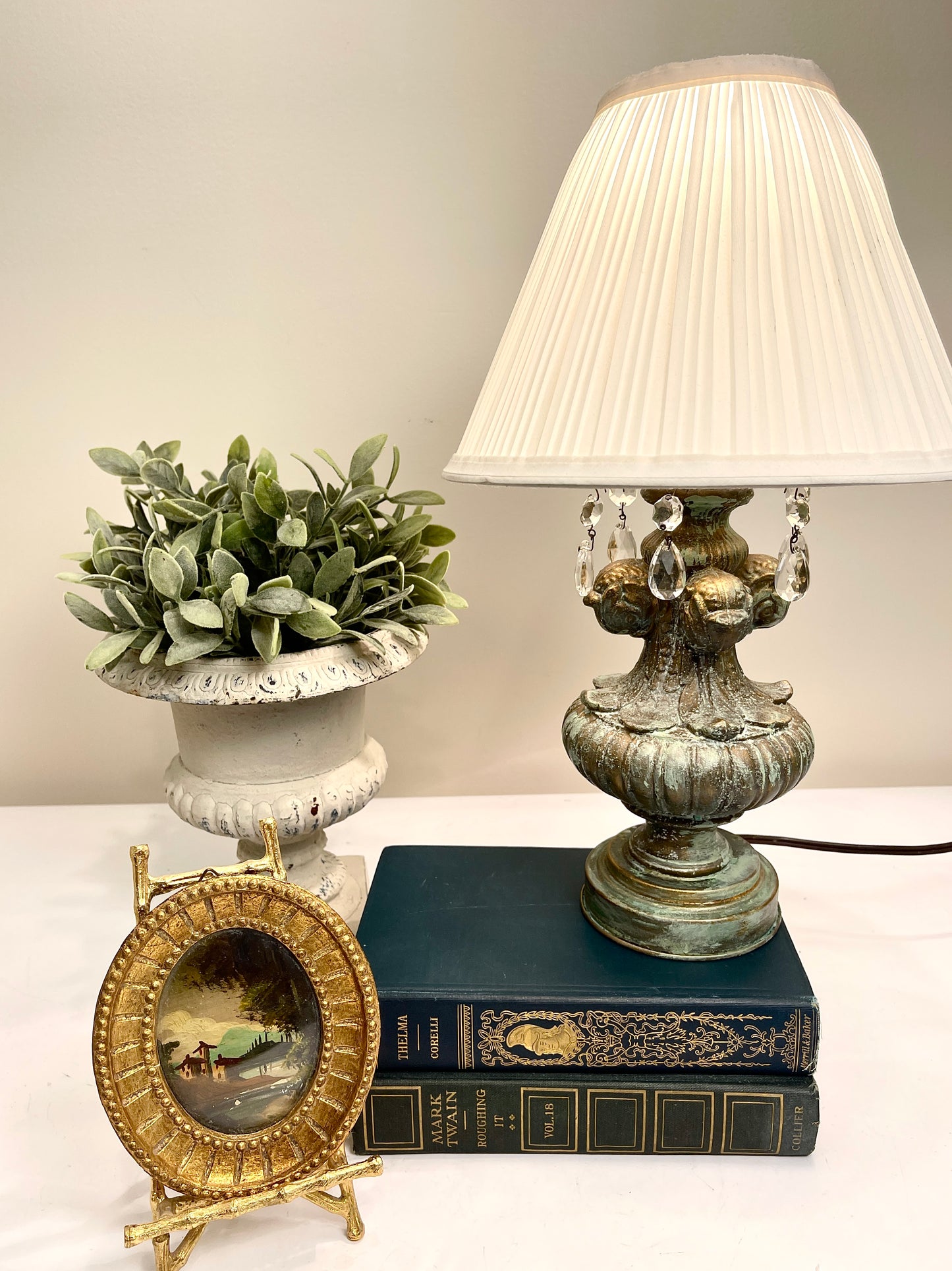 Vintage Ornate Verdigris Lamp